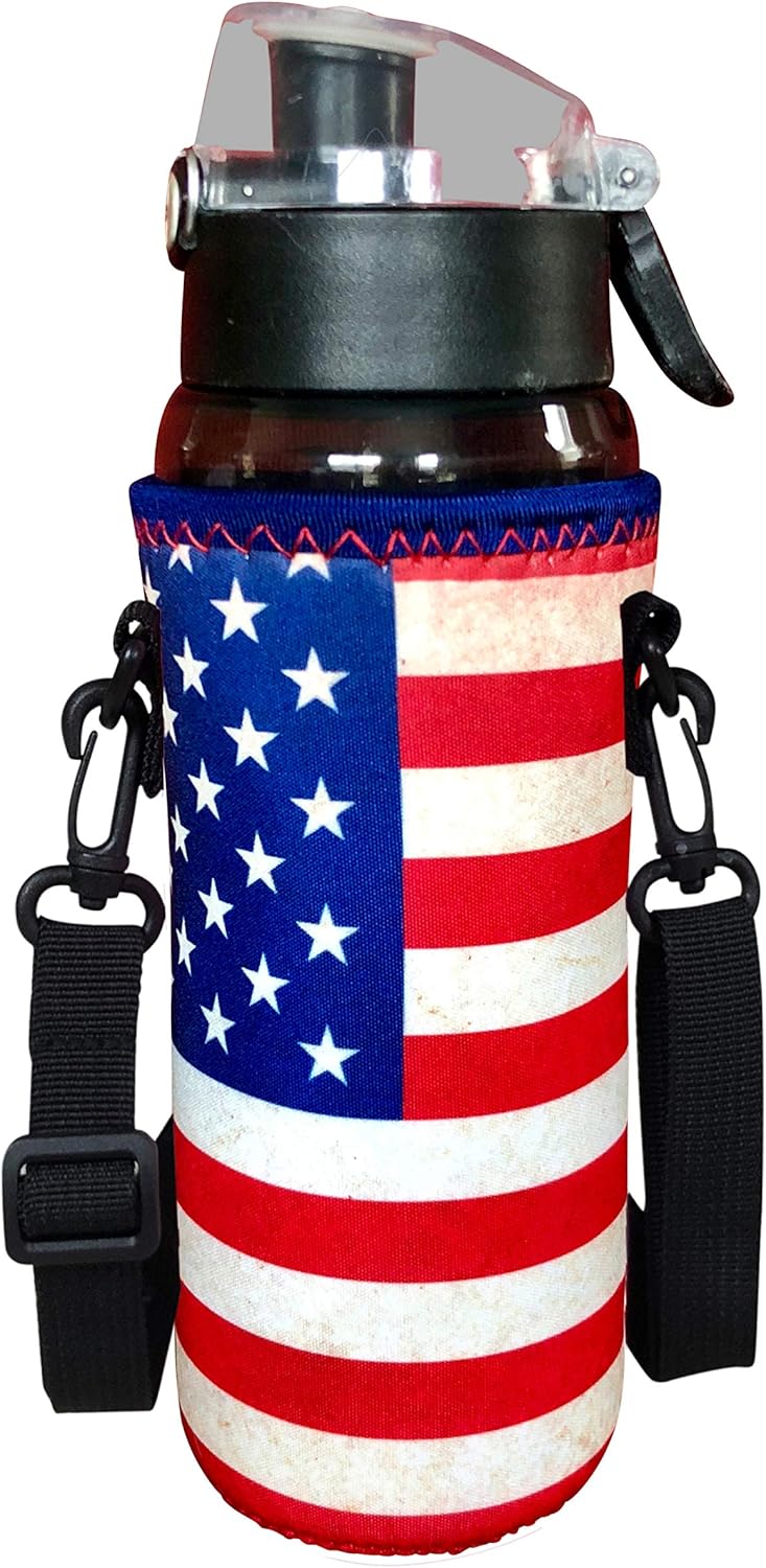 24-30oz 1200ml Water Bottle Carrier with Shoulder Strap, Water Bottle Holder - Vintage American Flag