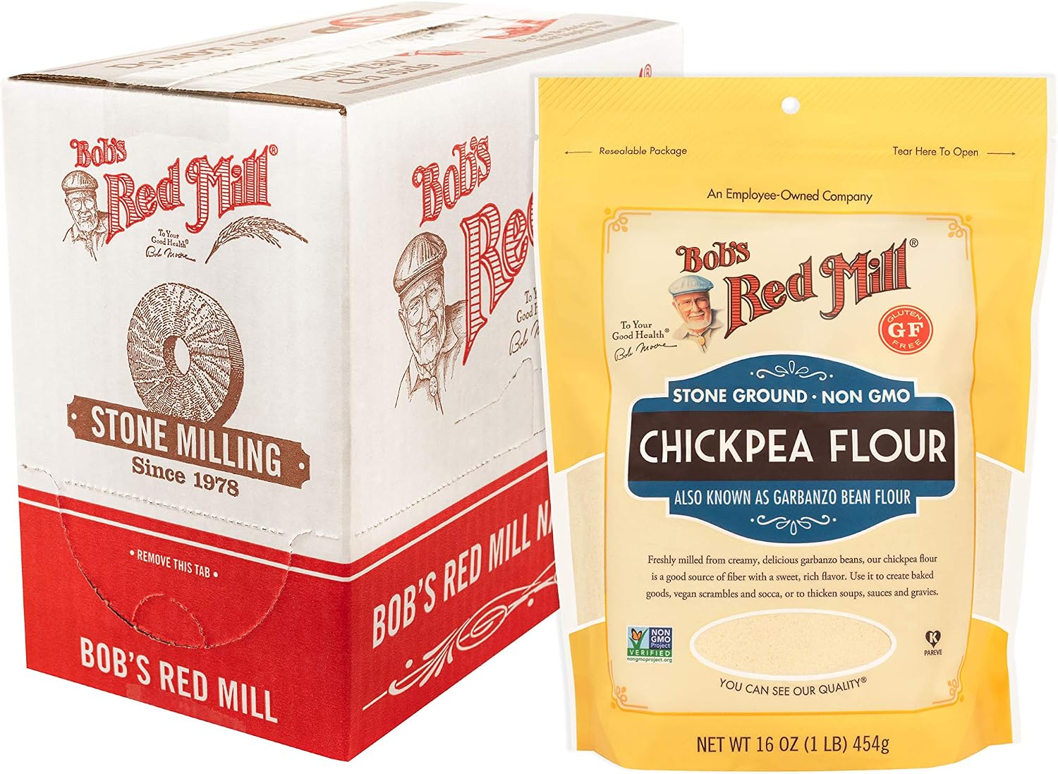 Bob's Red Mill Chickpea Flour, 16oz (Pack of 4) - Non GMO, Vegan, Keto Friendly Friendly, Kosher