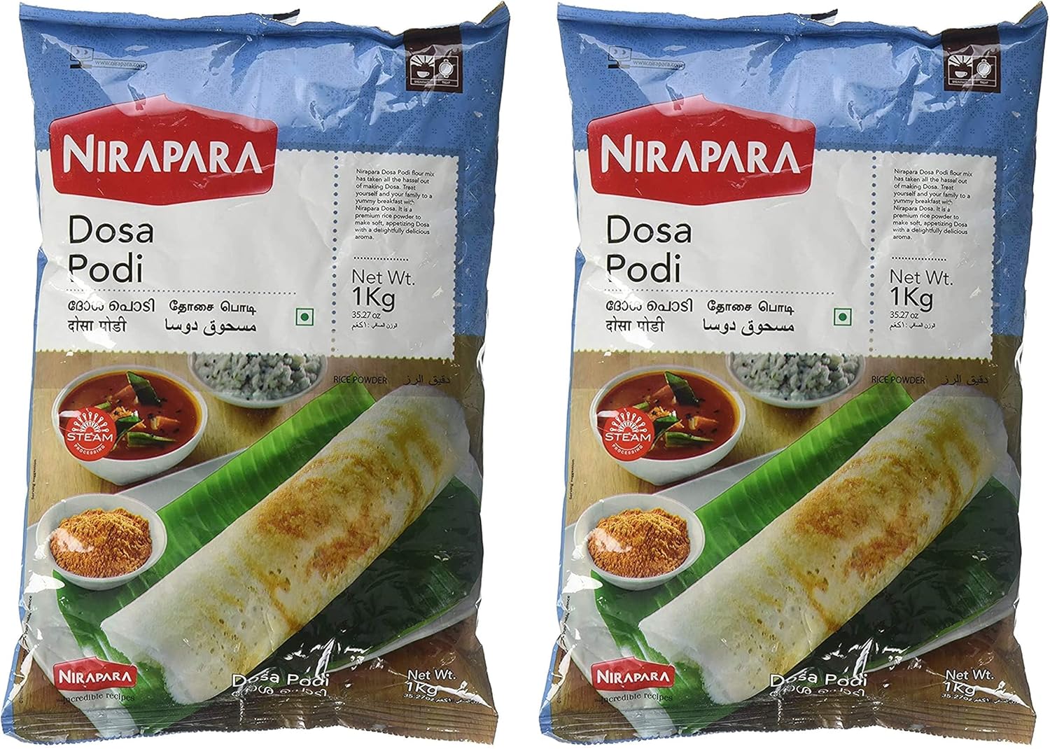 Nirapara Dosa Podi Indian Flour (2 Pack, Total of 2kg)
