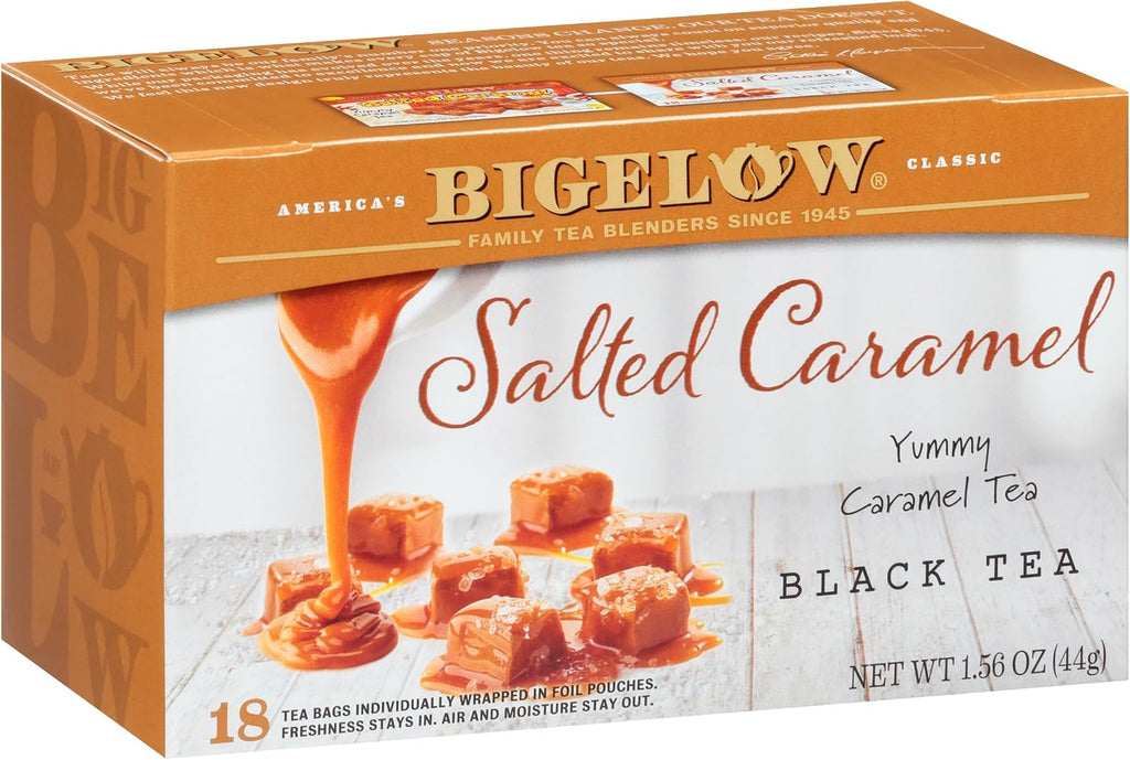 Bigelow Tea Salted Caramel Black Tea, Caffeinated Tea with Caramel and Salt, Holiday and Christmas Tea, 18 Count Box (Pack of 6), 108 Total Tea Bags
