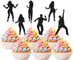 24Pcs Dancing Cupcake Toppers Glitter Dancing Hip Hop Theme Cake Toppers Birthday Cake Decoration for Wedding Anniversary Musical Party Supplies