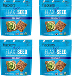 Flackers Organic Sea Salt Flaxseed Crackers, 5 Ounce 4-Pack, Gluten Free, Non GMO, Vegan, Keto Snack, 9g Fiber, 1g Net Carb