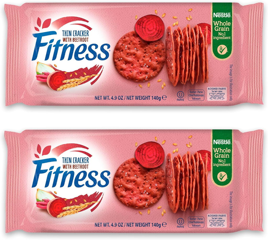 Nestle Fitness Thins Beetroot Crackers - Whole Grain Snack for Adults & Kids, Kosher Certified, 100 Calories Per Serving, Ideal for Dips and Spreads - 2 Pack