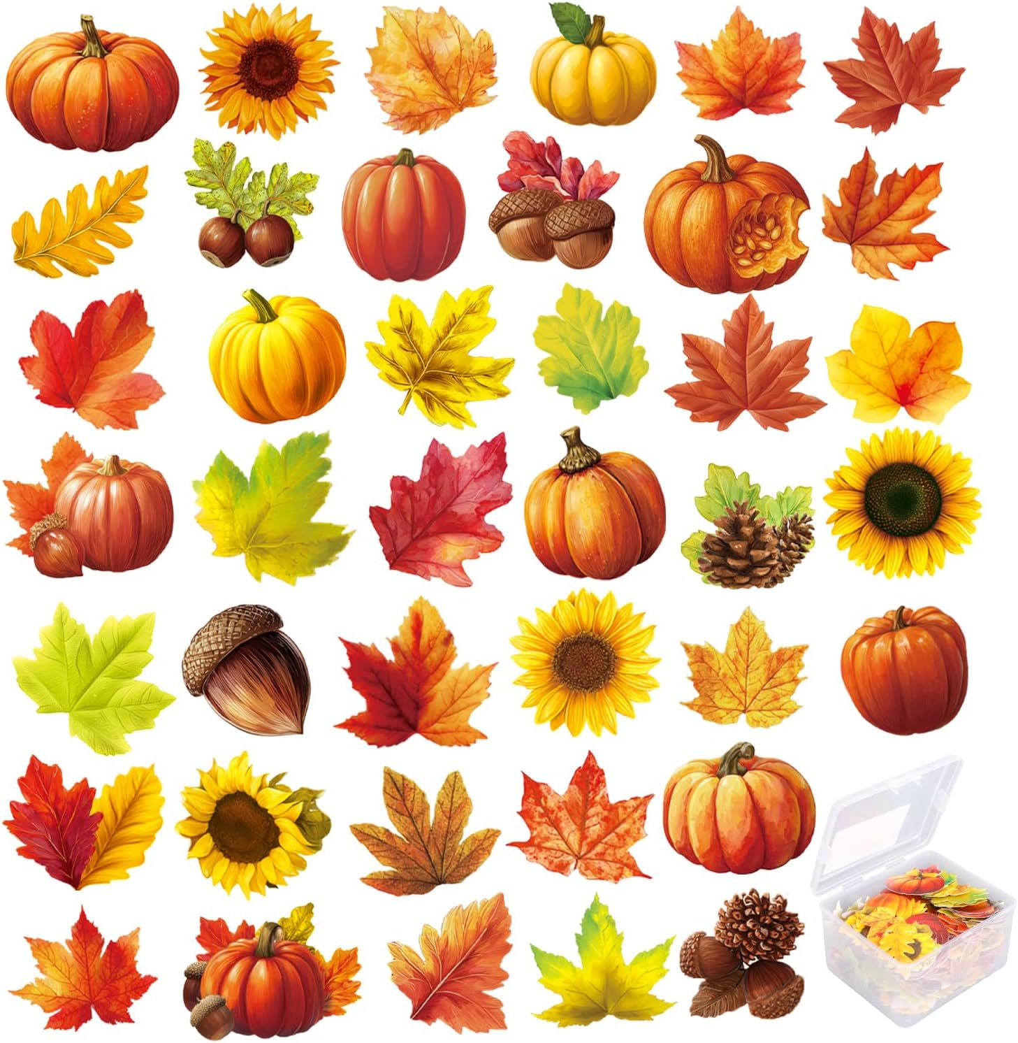 280pcs Autumn Edible Cake Decorations, Sticky Rice Paper Material Edible Fall Themed Cupcake Topper Include Maple Leaf Pumpkin Sunflower Hazelnut Acorns Patterns for Baking Food(40 Styles)