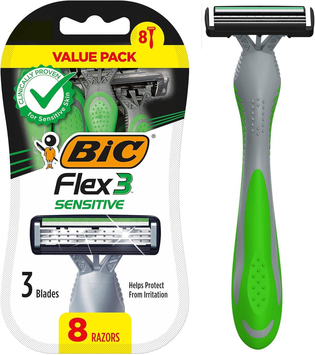 BIC Flex 3 Men's Disposable 3-Blade Razors, Smooth Shave Razors With Pivoting Head and Aloe Strip, 8-Pack