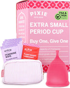 Pixie Menstrual Cup - No Metals or Toxins - Ranked 1 for The Most Soft Reusable Period Cup - Wear 12 Hours - 100% Medical-Grade Silicone - Tampon Alternative - Buy One We Give One - Extra Small