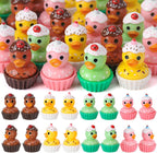 32 Pack Cupcakes Ducks Toy Figures, Novelty Cupcakes Duck, Tiny Ducks to Hide, Birthday Party Favor Gift Decoration (4 Styles)