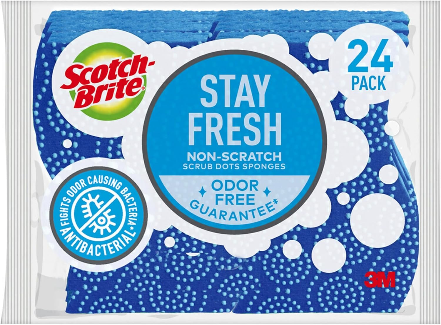 Scotch-Brite Scrub Dots Non-Scratch Scrub Sponges, Sponges for Cleaning Kitchen, Bathroom, and Household, Non-Scratch Sponges Safe for Non-Stick Cookware, 24 Scrubbing Sponges