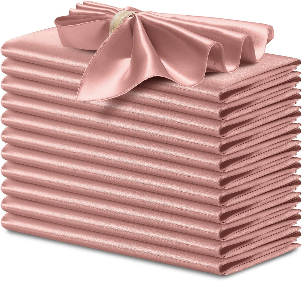 P Pothuiny 12 Pcs Silky Rose Gold Satin Napkins 17 x 17 Inches, Square Smooth Wedding Dinner Napkins Satin Cloth Napkins Table Napkins for Banquet Party Restaurant Decor, Thanksgiving, Christmas
