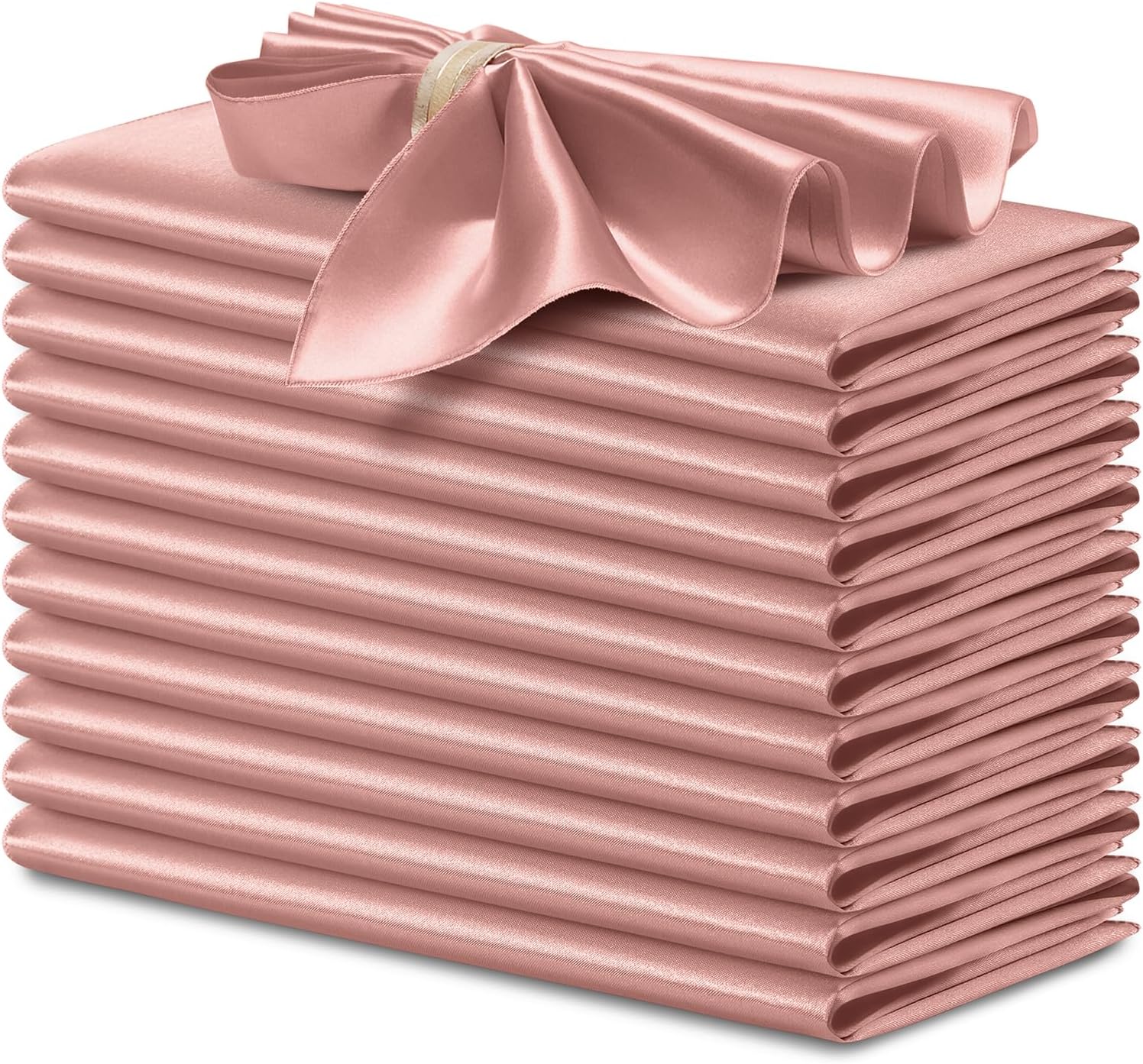 P Pothuiny 12 Pcs Silky Rose Gold Satin Napkins 17 x 17 Inches, Square Smooth Wedding Dinner Napkins Satin Cloth Napkins Table Napkins for Banquet Party Restaurant Decor, Thanksgiving, Christmas