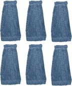 KLEEN HANDLER HEAVY DUTY Commercial Mop Head Replacement, Wet Industrial Blue Cotton Looped End String Cleaning Mop Head Refill (Pack of 6)