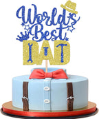 1 Pack Happy Father's Day Cake Topper Glitter World's Best Dad Cake Pick Hat Tool Love Dad Cake Decoration for Happy Father's day Theme Men Birthday Party Supplies Blue