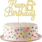 Gyufise 1Pc Happy 5th Birthday Cake Topper Glitter 5th Birthday Cake Pick Cheers to 5 Years Old Five Fabulous Cake Decorations for 5th Birthday Theme Party Supplies Gold
