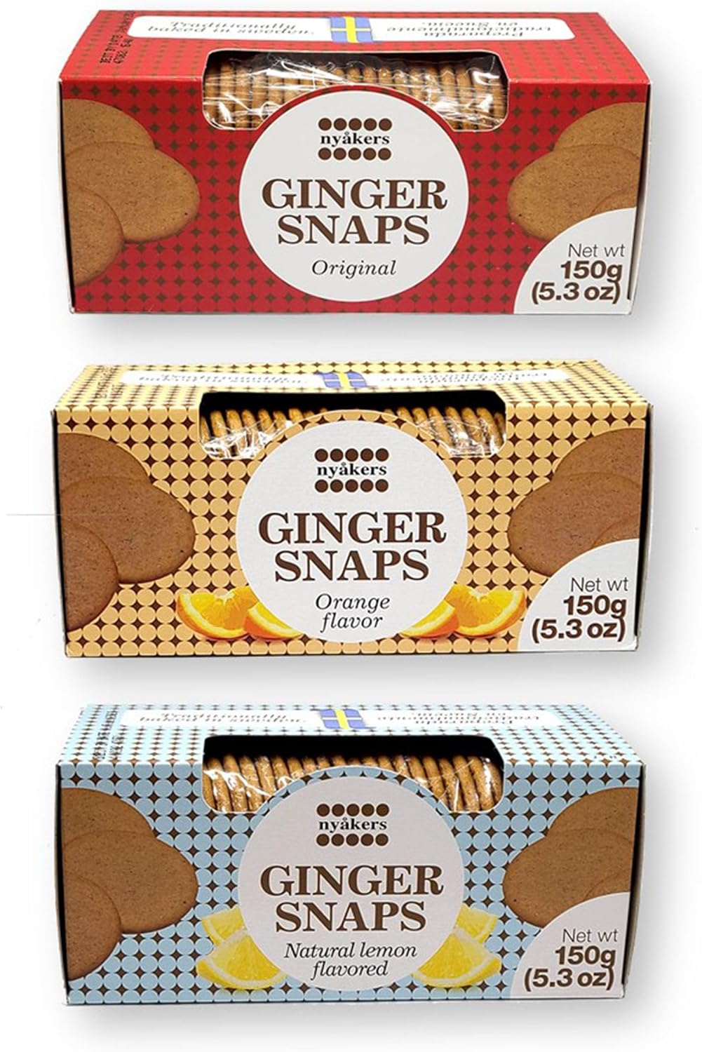 Tasty Kitchen Nyakers Swedish Gingersnaps Cookies Ginger Snaps 3 Varieties (1 Original, 1 Orange, and 1 Lemon) 10.58 Oz ea.