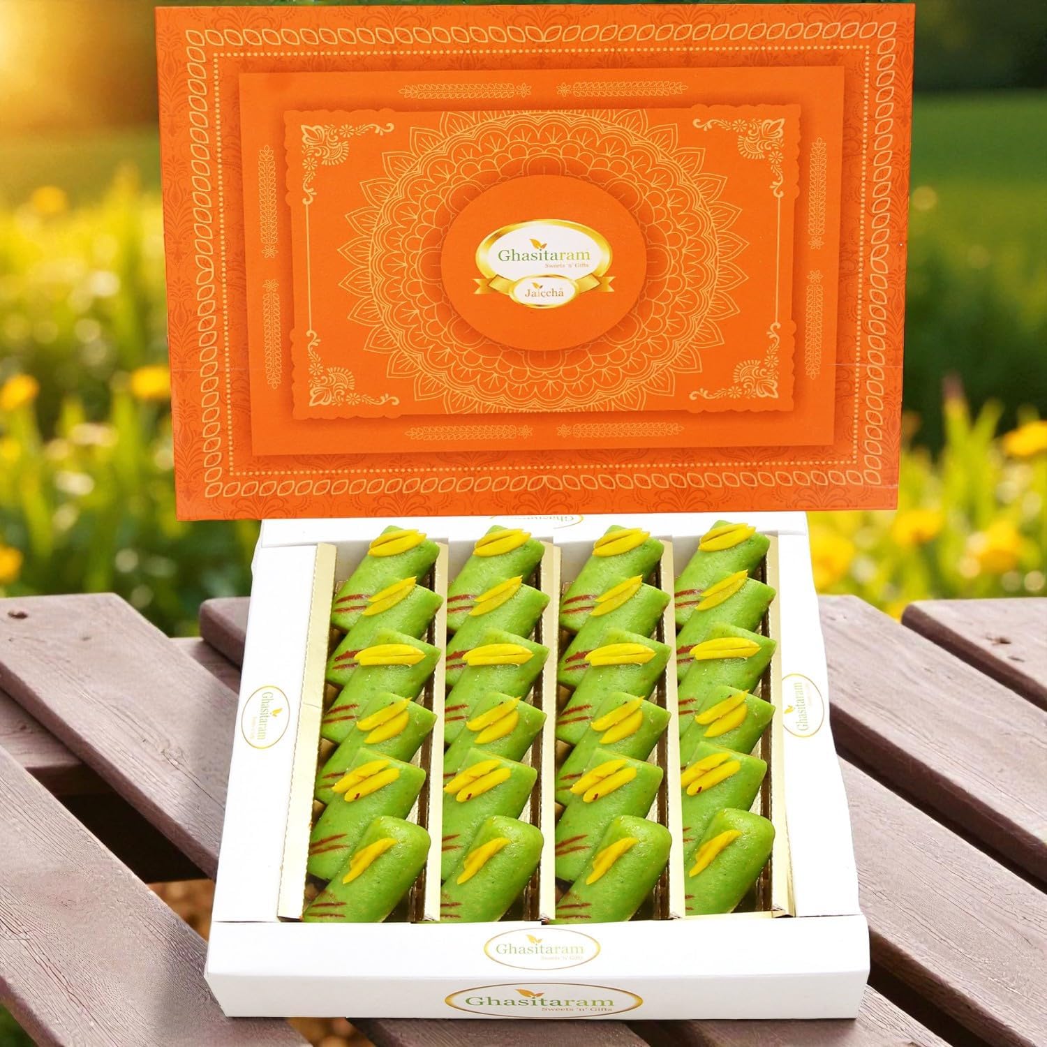 Ghasitaram Gifts Indian Sweets - Sugar Free KAJU Pista ROLL (400 GMS)