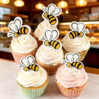 56 Pcs Edible Bees Cake Decorations, Wafer Paper Bumble Bee Cupcake Toppers for Honey Bee Baby Shower, Birthday Party Decorations