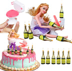 Drunk Doll Cake Topper Happy 21st Birthday Decorations For Her With Mini Liquor Champagne Wine Bottle Candles, Toilet & Large Jointed Doll | Funny Custom Cake Party Supplies For Bachelorette & More