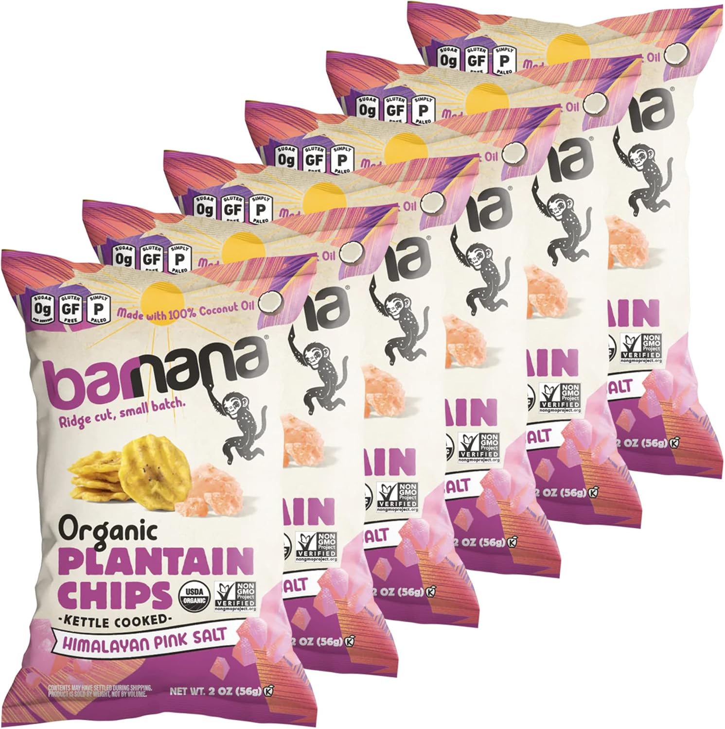 Barnana - Organic Plantain Chips, Himalayan Pink Salt, Healthy Snack Made With 100% Coconut Oil, Non-GMO, Potato Chip Alternative, Zero Sugar, Paleo, Grain-Free, USDA Organic, Vegan (2 oz, 6-Pack)