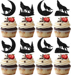 24 Pack Wolf Silhouette Cupcake Toppers Glitter Wolf Wild Animal Cupcake Picks for Animal Theme Baby Shower Kids Birthday Party Cake Decorations Supplies