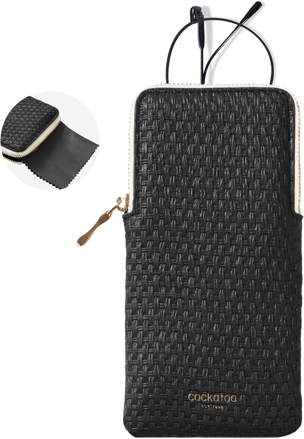 Cockatoo Portable Glasses Case, Drop-Resistant Eyewear Storage Pouch, Slim Soft Case for Sunglasses, with Cleaning Cloth
