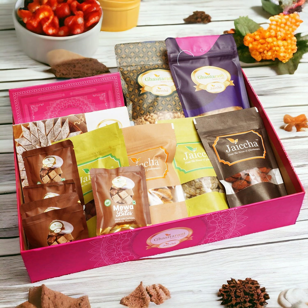 Ghasitaram Gifts Jaiccha Ghasitaram Big Hamper Basket of 13 Goodies |Diwali,Holi,Valentine,Birthday,Anniversary,Gift for Her,Him,Mothers Day,Fathers Day|