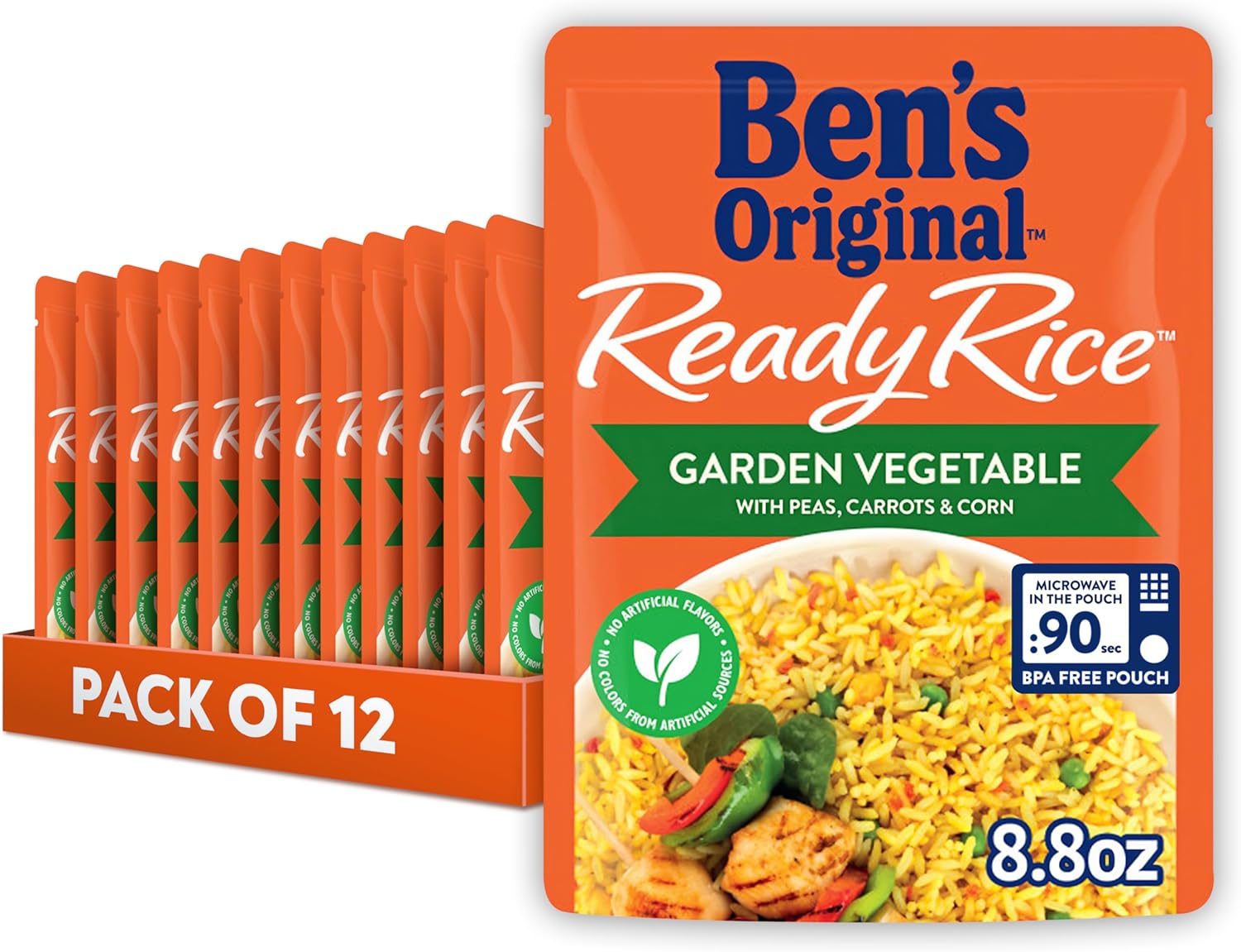 BEN'S ORIGINAL Ready Rice Garden Vegetable Flavored Rice, Easy Dinner Side, 8.8 oz Pouch (Pack of 12)