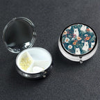 White Dog and Flowers Pill Box 3 Compartment Metal Pill Case Portable Travel Pill Organizer for Pocket or Purse Decorative Round Medicine Box Vitamin Container