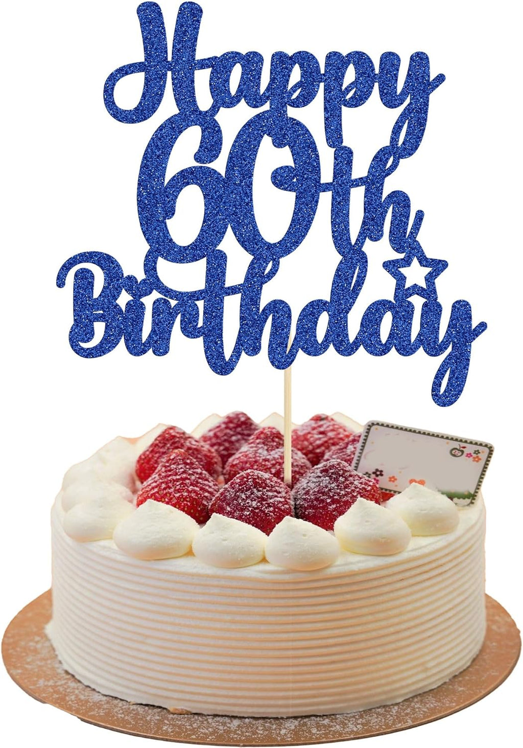 Gyufise 1Pc Happy 60th Birthday Cake Topper Glitter 60 & Cheers to 60 Years Old 60th Birthday Cake Pick for Celebrating 60th Birthday Anniversary Party Cake Decorations Supplies Blue