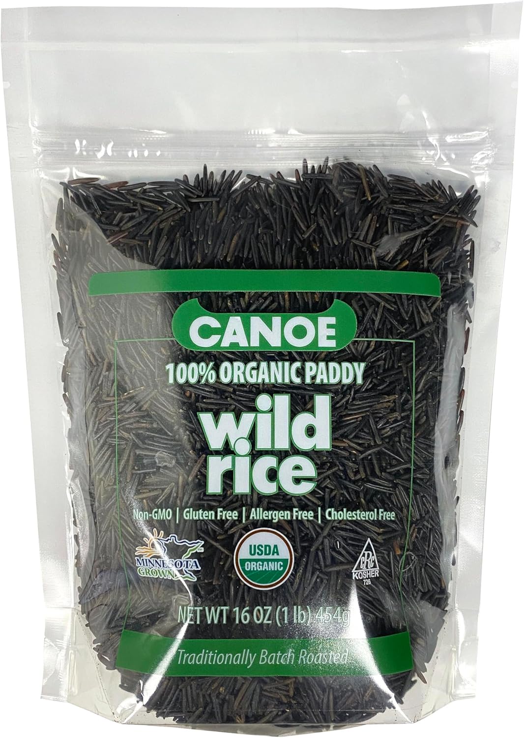 Canoe 100% Organic Whole Grain Wild Rice, Minnesota Harvested, 1 lb