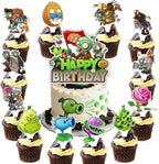 25Pcs Plants Zombie Birthday Party Supplies Pack Includes 1 Cake Topper 24 Cupcake Toppers for Plants Zombie Party Supplies
