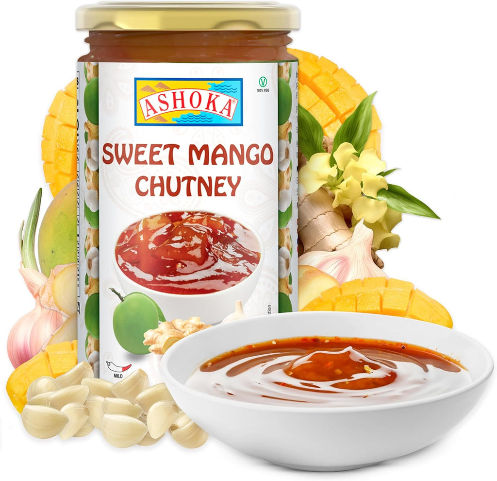 Ashoka Sweet Mango Chutney | Made with Real Mangoes, Sugarcane Vinegar & Ginger Powder | Vegan | Kosher | Authentic Indian Recipe Since 1932 | 250 Grams