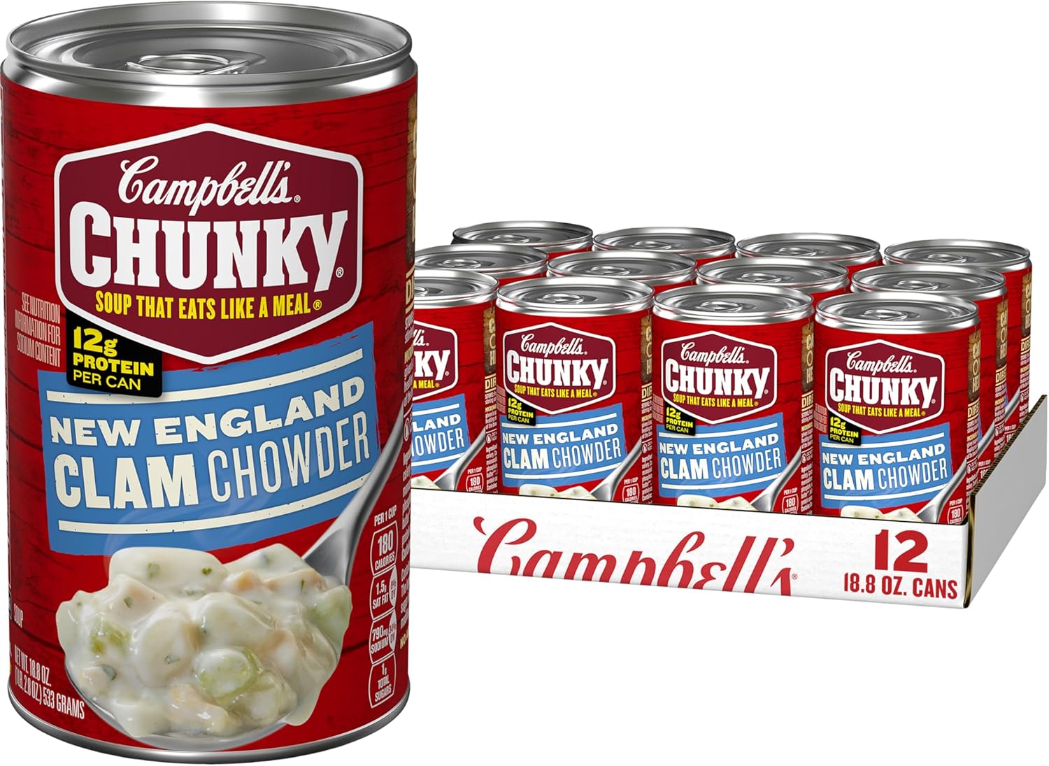 Campbell's Chunky Soup, New England Clam Chowder, 18.8 Oz Can (Case of 12)