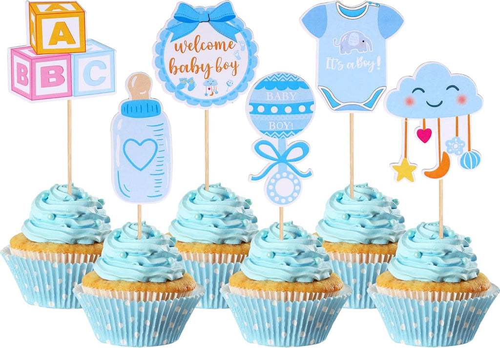 ZHUOWEISM 36 PCS Oh Baby It's a Boy Blue Cupcake Toppers for Baby Shower, Birthday Parties
