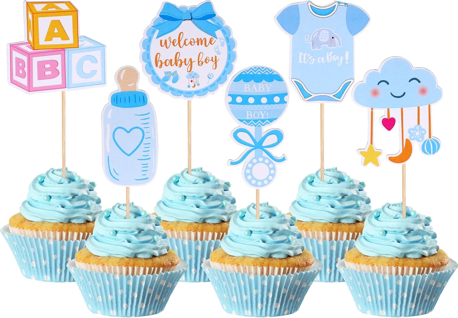 ZHUOWEISM 36 PCS Oh Baby It's a Boy Blue Cupcake Toppers for Baby Shower, Birthday Parties