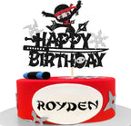Ninja Happy Birthday Cake Topper - Black Glitter Martial Arts Karate Kung Fu Warriors Cake Pick for Theme Baby Shower Kids Birthday Party Decorations Supplies (1 PCS)