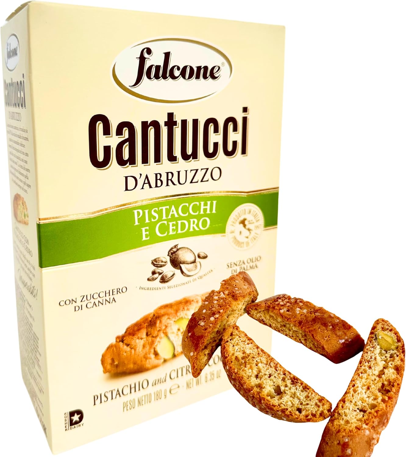Falcone Cantucci Pistachio Biscotti from Italy 6.35 oz. (180g) Cantuccini Biscuits with Pistachios and Lemon - Imported Italian Biscotti Cookies - Pastries - Candied Citron - Similar to Amaretti