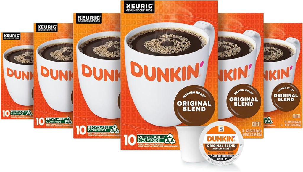 Dunkin’ Original Blend Coffee, Medium Roast, K-Cup Pods, Keurig K-Cup Pods, 10 Count Boxes (Pack of 6)