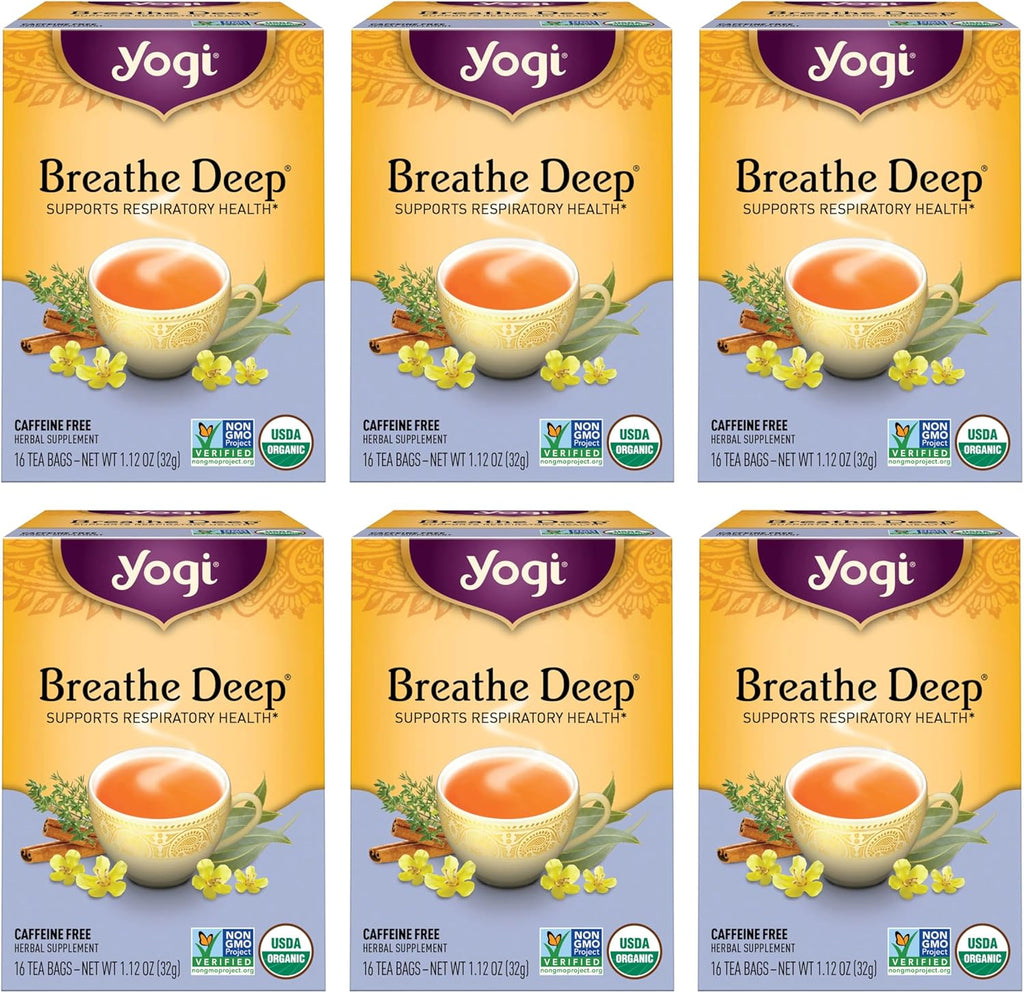 Yogi Tea Breathe Deep Tea - 16 Tea Bags per Pack (6 Packs) - Organic Respiratory Tea - Supports Respiratory Health - Includes Licorice Root, Eucalyptus Leaf, Ginger Root & Cinnamon Bark