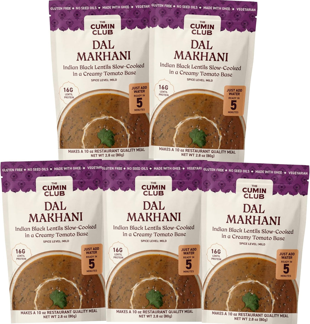 The Cumin Club Dal Makhani (Black Lentils) - Ready to Eat Indian Food, Instant Meal Curry Packet - Quick, Easy Cooking for Irresistibly Flavorful and Healthy Vegetarian Meals - Authentic Taste Pack of 5