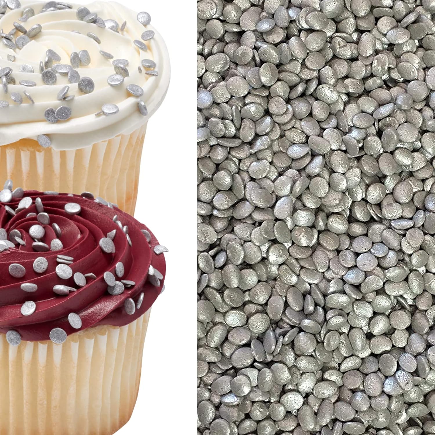Silver Sequin Confetti Sprinkles for Cakes and Cupcakes 4 oz