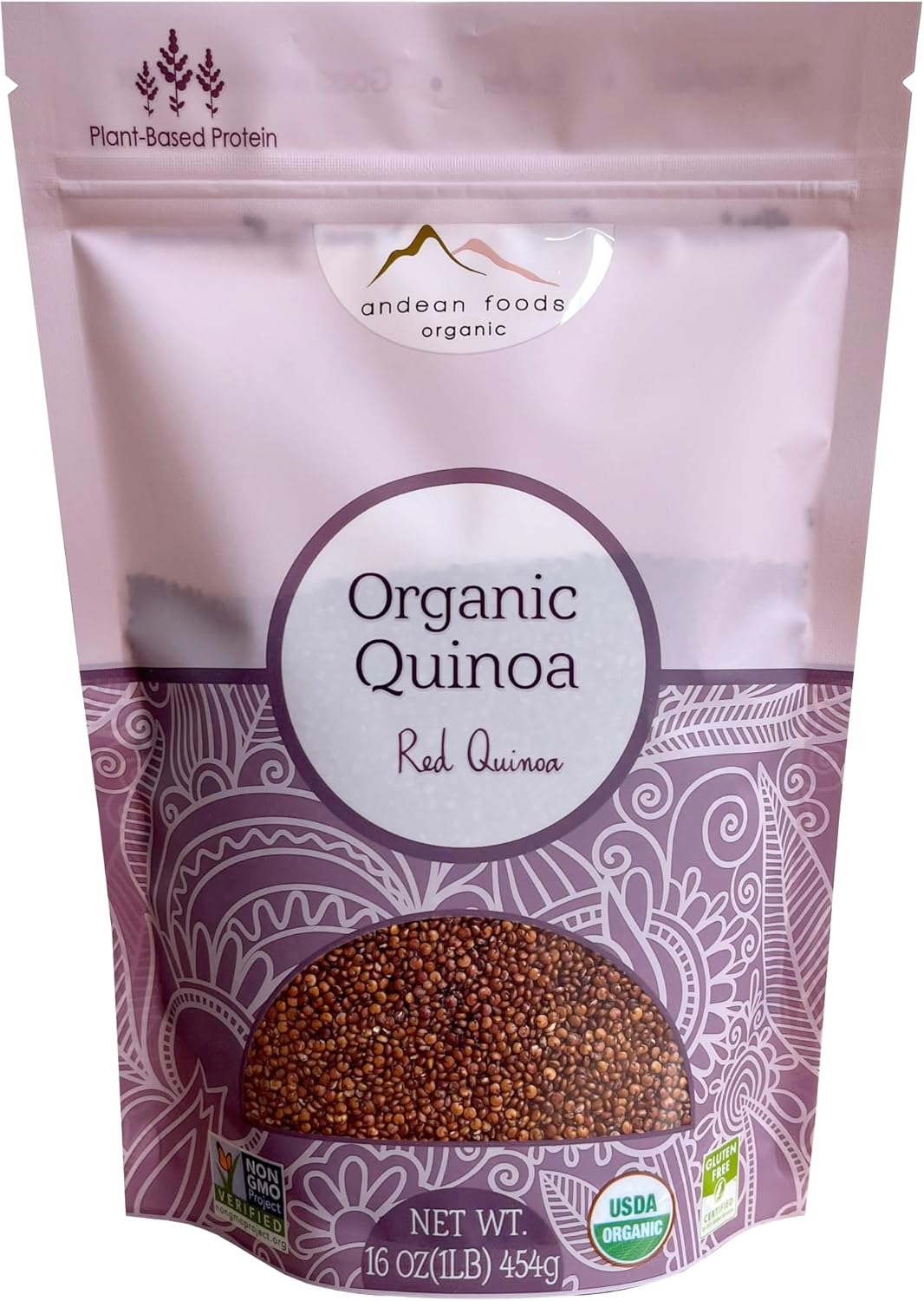 Andean Foods Organic Red Quinoa PREMIUM QUALITY Superfood Grain Non-GMO, Gluten Free, Vegan, 1 lb, 16 oz