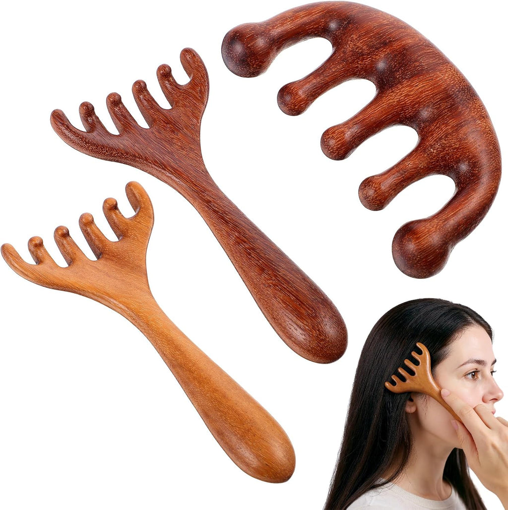 Telooco 3 Pcs Wooden Scalp Massager, Portable Sandalwood Massage Comb, Scraping Loc Comb for Relaxation and Decompression, Wide Teeth Wood Scalp Massager Gift for Parents and Loved Ones