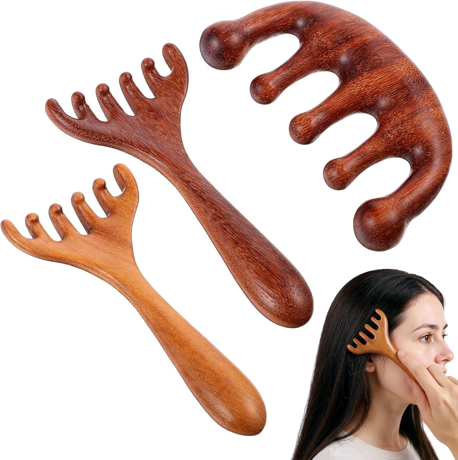 Telooco 3 Pcs Wooden Scalp Massager, Portable Sandalwood Massage Comb, Scraping Loc Comb for Relaxation and Decompression, Wide Teeth Wood Scalp Massager Gift for Parents and Loved Ones