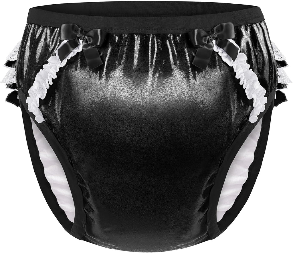 Littleforbig Comfortable Washable Reusable Ruffled Lace Bow Pretty Shiny Glitter Waterproof Adult Training Pants