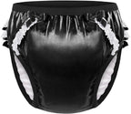 Littleforbig Comfortable Washable Reusable Ruffled Lace Bow Pretty Shiny Glitter Waterproof Adult Training Pants