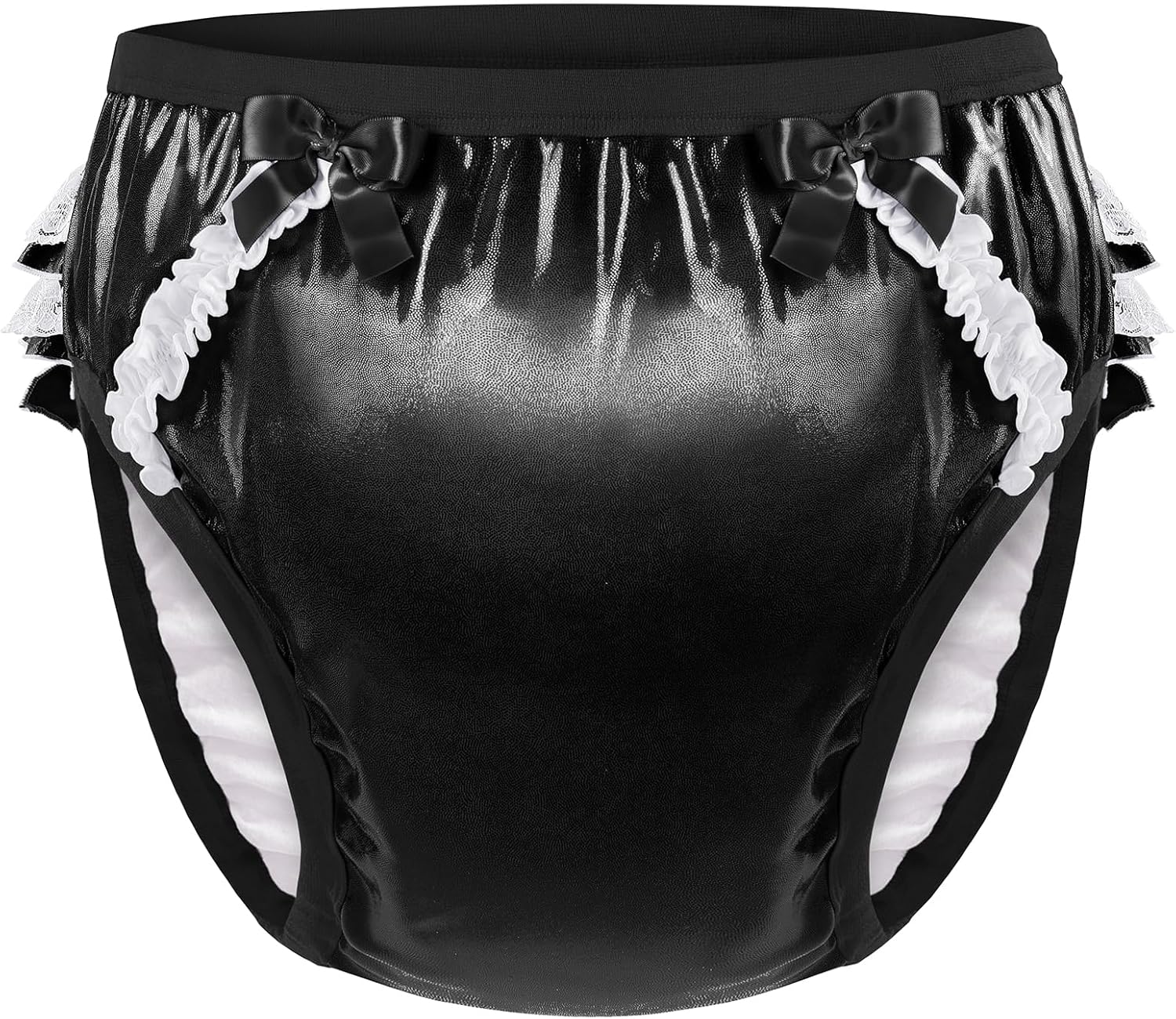 Littleforbig Comfortable Washable Reusable Ruffled Lace Bow Pretty Shiny Glitter Waterproof Adult Training Pants