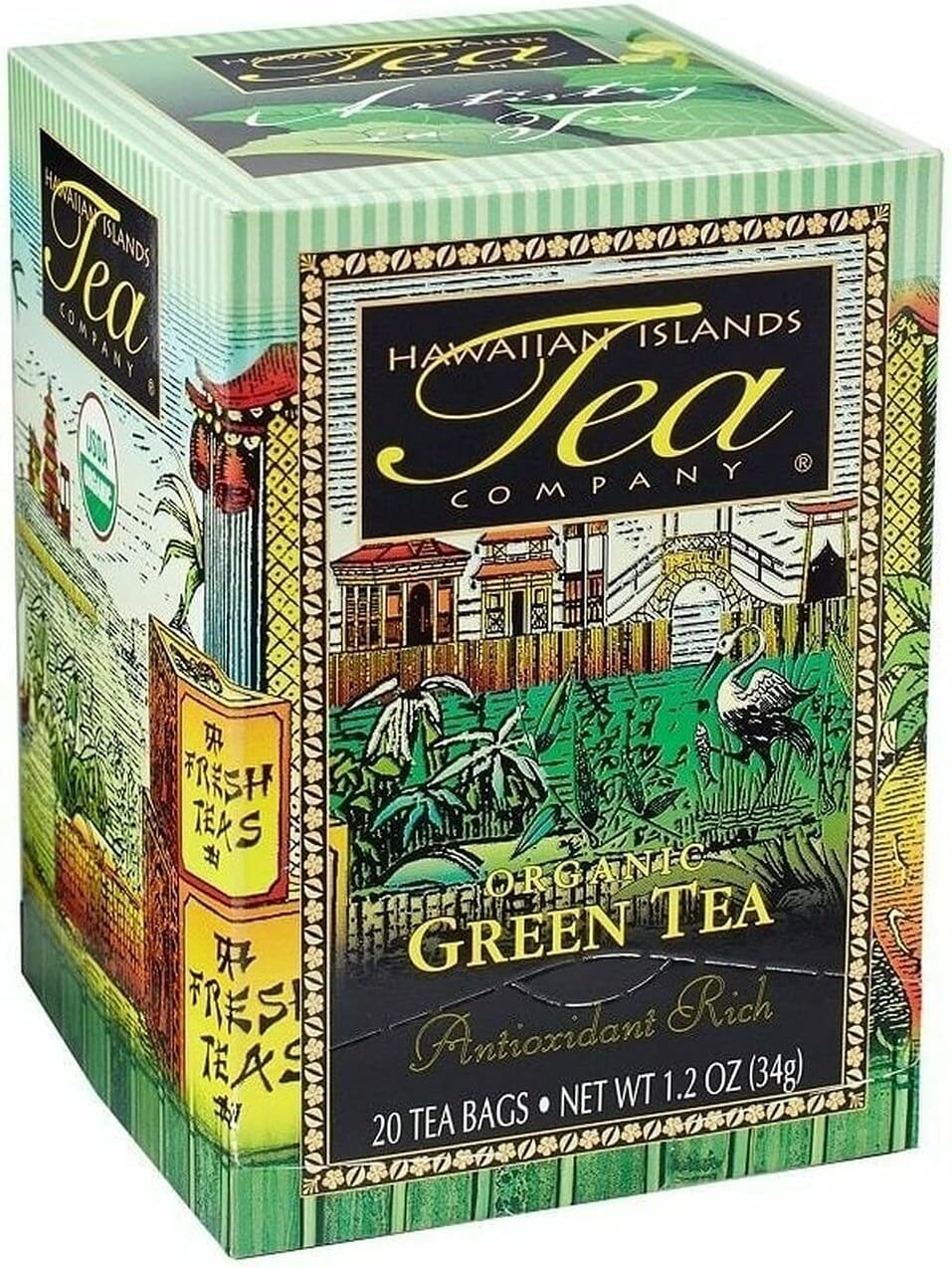 Hawaiian Islands Tea Company Organic Green Tea, All Natural - 20 Teabags (1 Box)