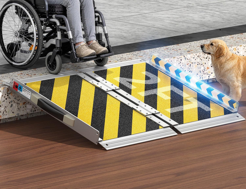 2 FT Portable Wheelchair Ramp, 800LBS Capacity Foldable Aluminum Handicap Ramps with Handle, Ramps for Wheel Chairs for Home Steps, Doorway, Threshold, Front Porch, Entry (Yellow-Black, 2FT)