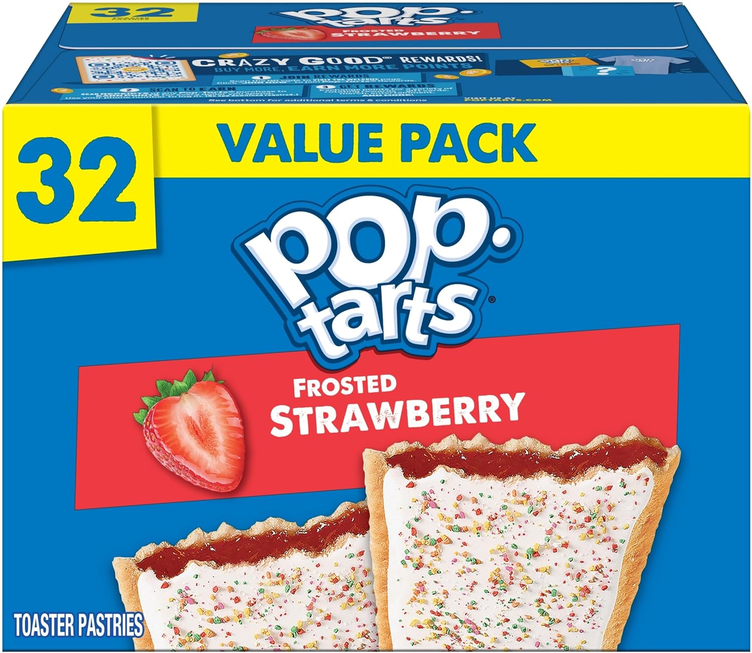 Pop-Tarts Toaster Pastries, Breakfast Foods, Kids Snacks, Frosted Strawberry (32 Pop-Tarts)