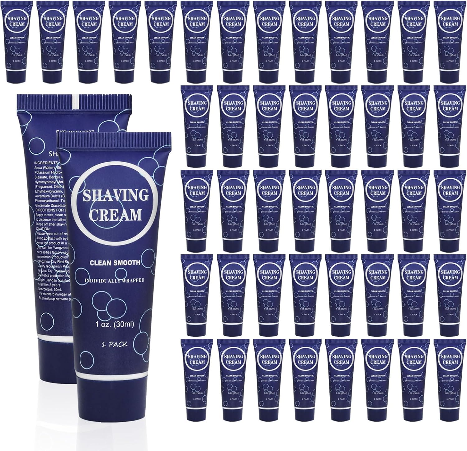 Travel Shaving Cream for Men, Individually Wrapped Mini Shaving Cream in Bulk, Disposable Travel Size Toiletries Amenities Vacation for Hotel, Shelter/Homeless/Nursing Home/Charity 1 Oz (Pack of 60)